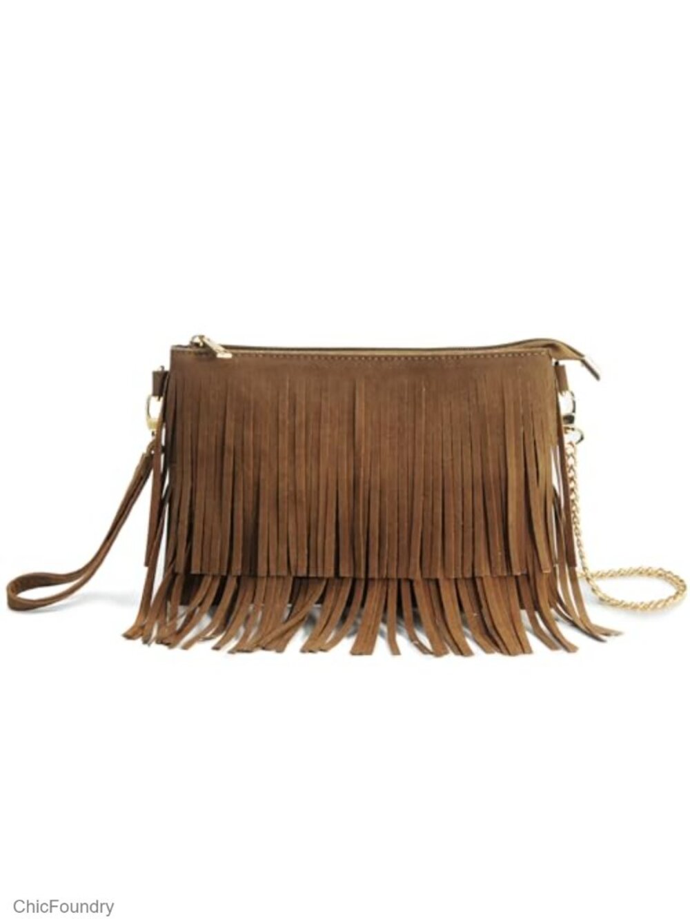 Faux Suede Fringe Crossbody Bag Small Shoulder Wristlet Zip